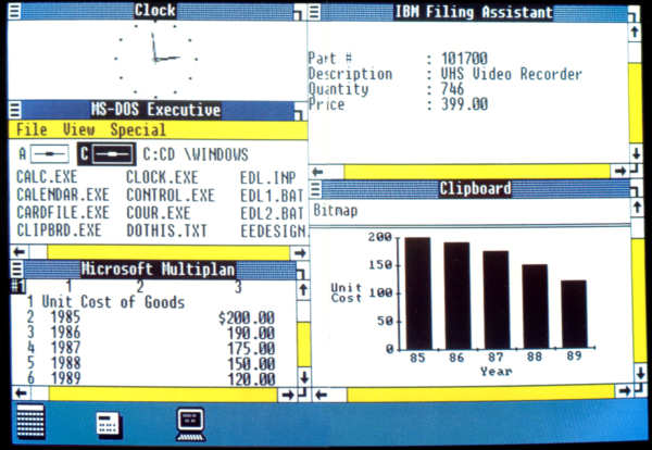 Eine Bildschirmaufnahme eines Desktops, auf dem das erste Windows läuft.